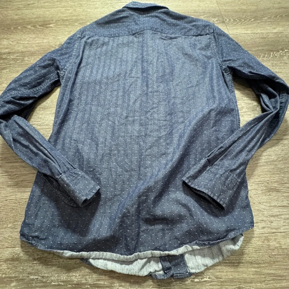 Banana Republic Shirt Mens S Blue Polka Dot Herringbone Slim Button Up Casual